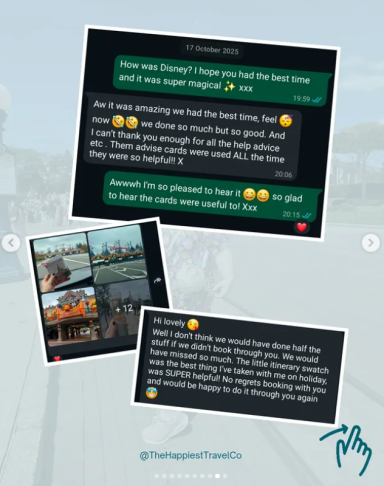 WhatsApp and images from client thanking me for their trip